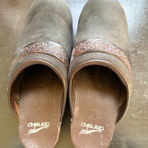 Dansko Professional Clogs - Black with brown strap with circle design